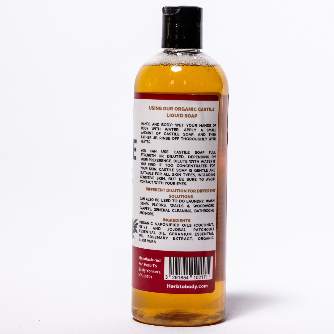 Patchouli Castile Liquid Soap 16oz - Organic - Non-GMO