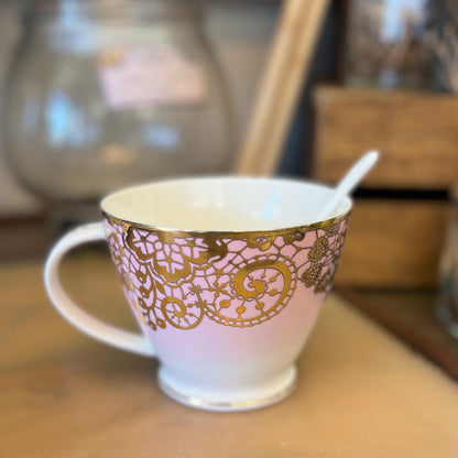 Pink + Gold Lace Teacup (3 pc)